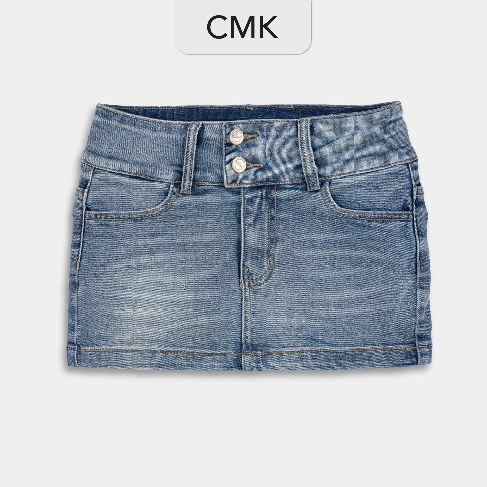Chân váy jean CHICMONKI lưng thấp màu xanh nhạt chất liệu co giãn - CMJ1402
