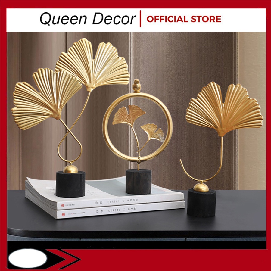 DECOR SET 3 LÁ CÂY NGÂN HẠNH BẠCH QUẢ SUS 304 MẠ VÀNG CAO CẤP BIỂU TƯỢNG PHỒN THỊNH