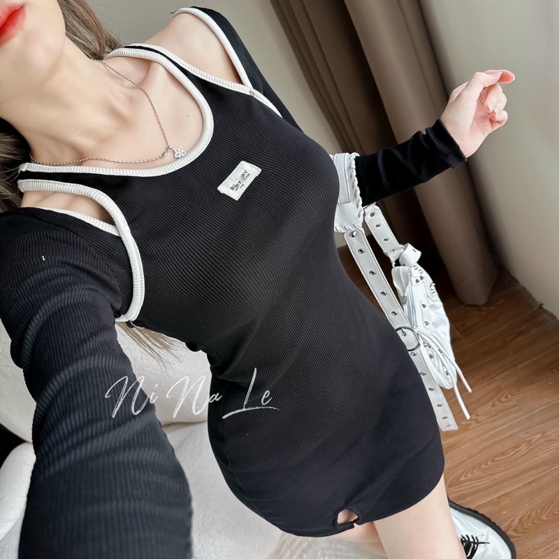 Đầm Ôm Body PHỐI TAY DÀI SÀNH ĐIỆU PHONG CÁCH