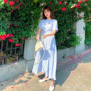 Đầm váy freesize cổ tròn chéo eo 2 màu