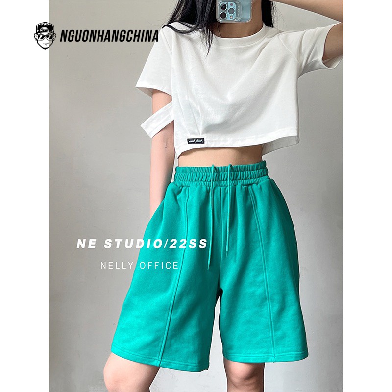 Quần Short hè Nelly ống rộng lưng thun màu xanh hồ