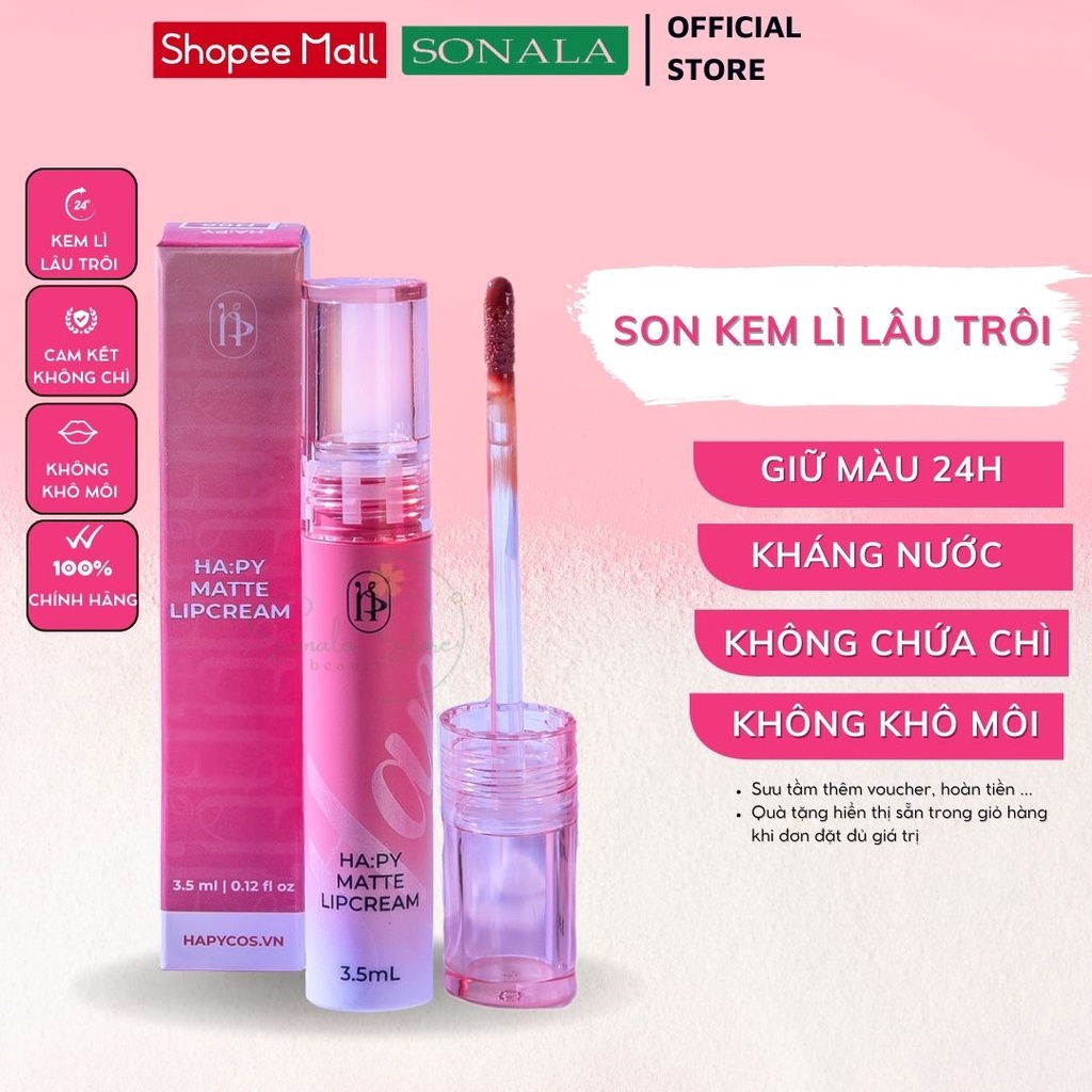 Son lì kháng nước cao cấp Hapy matte MiniGarden 2023 chính hãng 3.5ml lâu trôi siêu lì giữ màu 24h màu đẹp SONALA