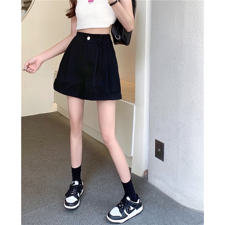 Quần short đùi nữ chất kaki màu trắng, đen, Quần đùi jean cạp cao ulzzang form đẹp | BigBuy360 - bigbuy360.vn