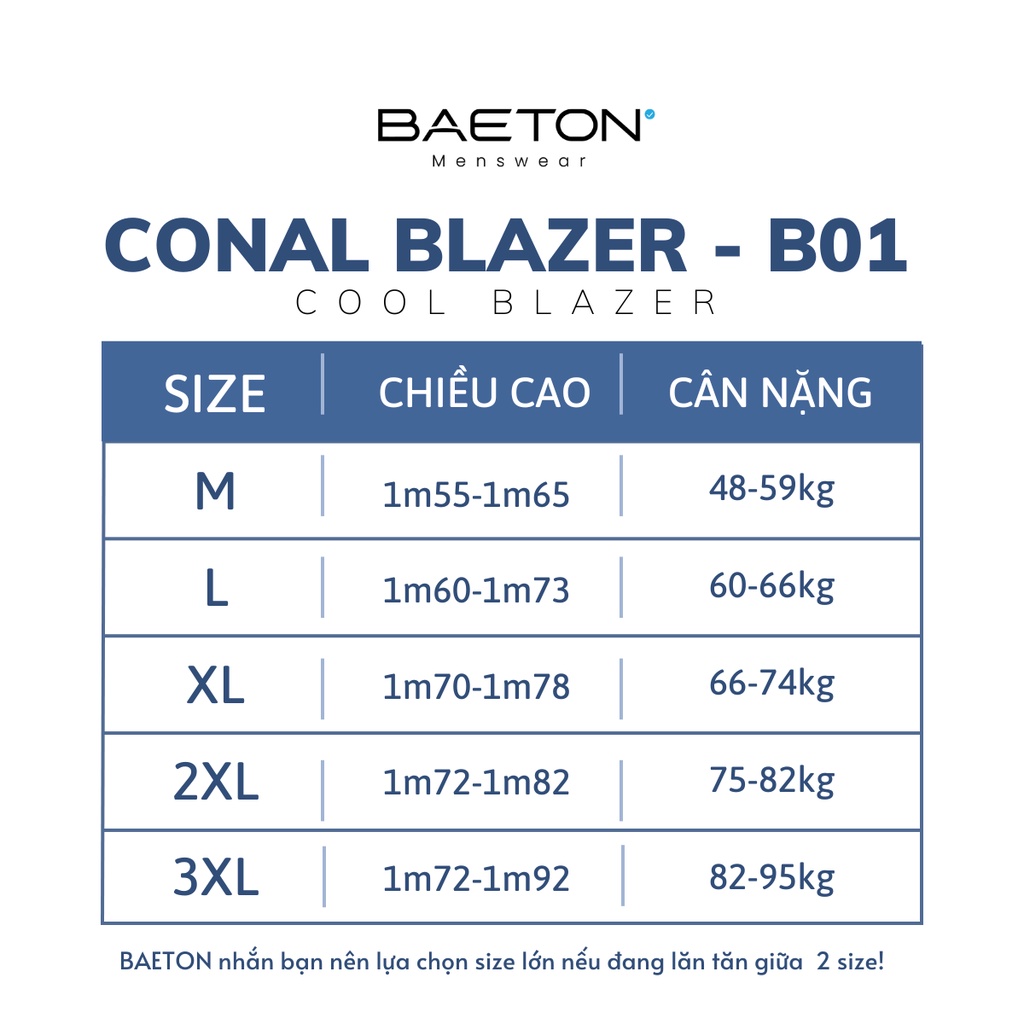 Áo khoác blazer nam form rộng có đệm vai, áo khoác nam phong cách Hàn Quốc thương hiệu BAETON - B01 | BigBuy360 - bigbuy360.vn