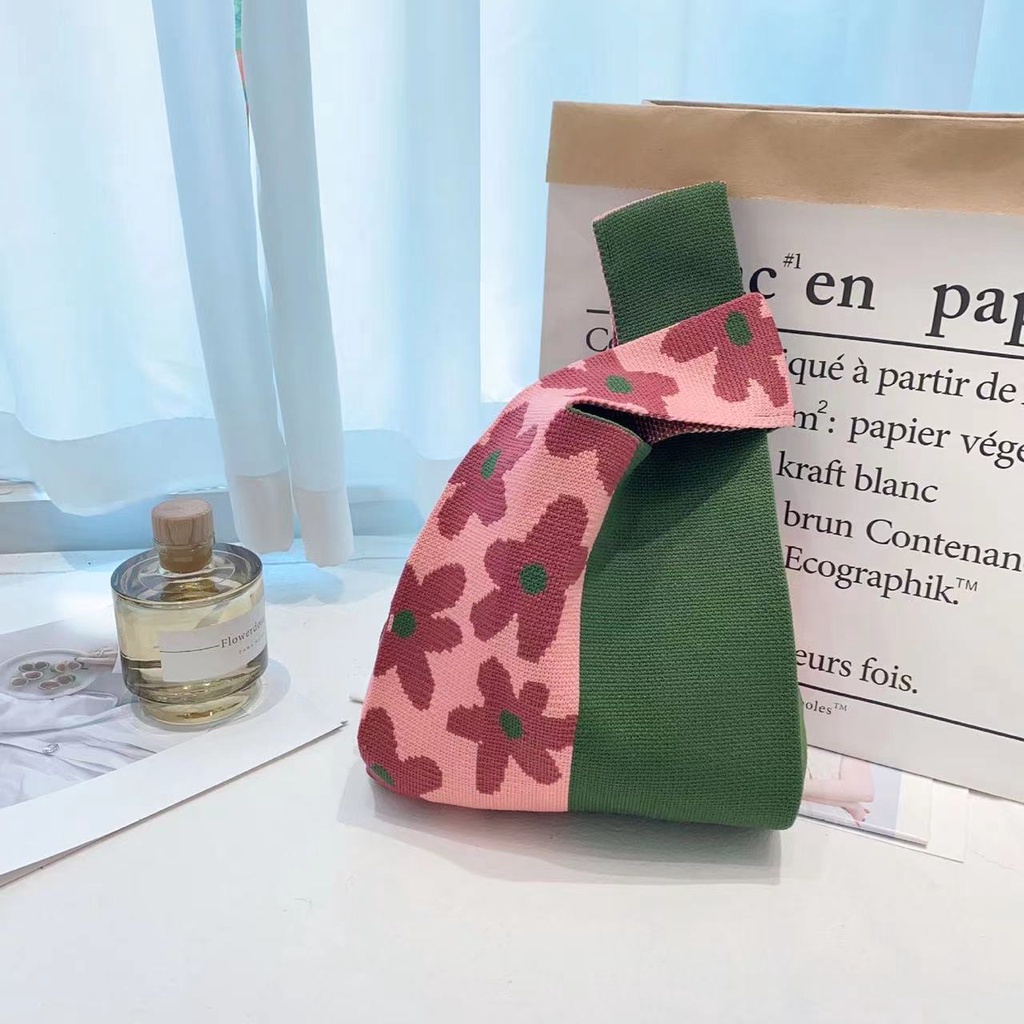 Túi Đeo Vai Đan Len Họa Tiết Sọc Caro Thời Trang Cho Nữ