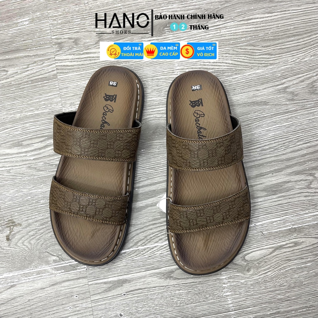 Dép Nam Hai quai Bản to Đế êm Khâu viền chỉ Da mềm họa tiết Cao cấp VNXK