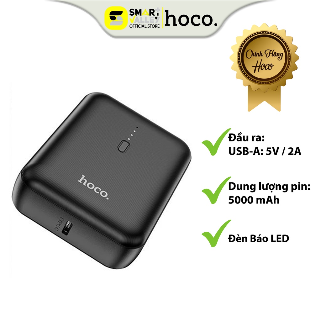 Pin Sạc Dự Phòng Mini Hoco J96, Dung Lượng 5.000Mah, Đầu ra: 5V / 2A, Đèn Báo LED Hiển Thị Mức Pin, Chống Cháy Nổ.