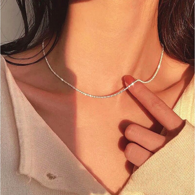 Dây chuyền vòng cổ choker nữ vòng tay nhẫn hợp kim bạc 925 lấp lánh phong cách hàn quốc sang chảnh