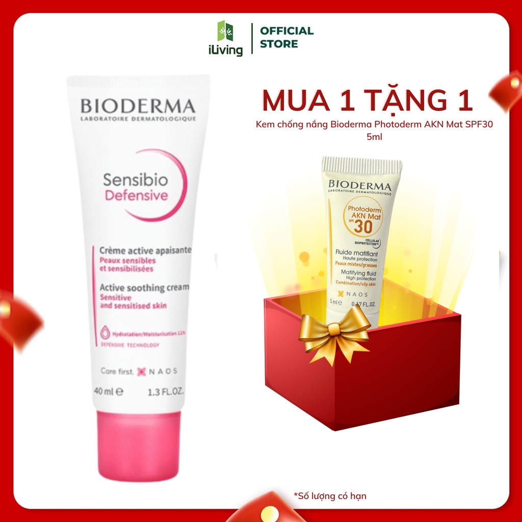 Kem dưỡng ẩm và làm dịu da, dành cho da nhạy cảm Bioderma Sensibio Defensive 40ml và 5ml ILIVING-BIOKDH