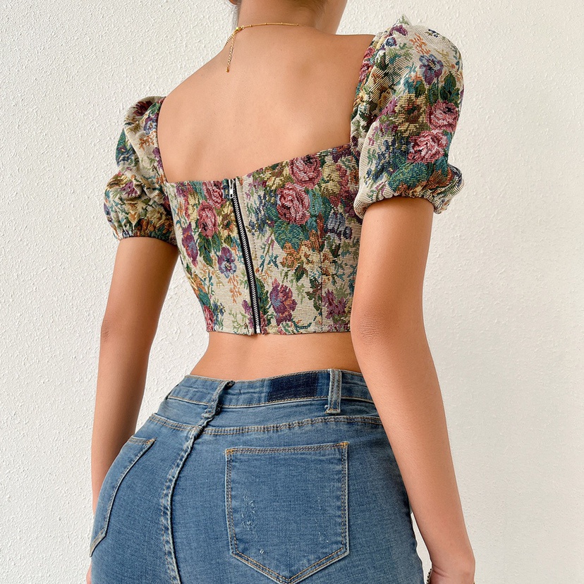 Áo Croptop Ngắn Tay Cổ Chữ V Khoét Sâu Lưng Khóa Kéo Thời Trang Mùa Hè Cho Nữ