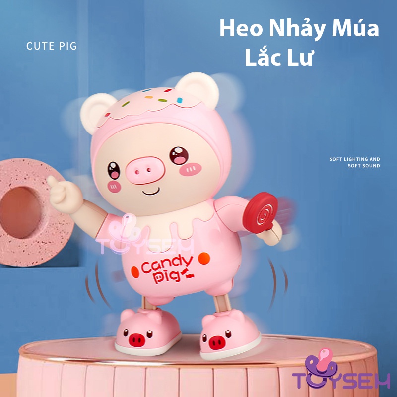 Đồ chơi heo cầm kẹo nhảy múa có đèn led - Quà tặng sinh nhật cho bé - Candy Pig