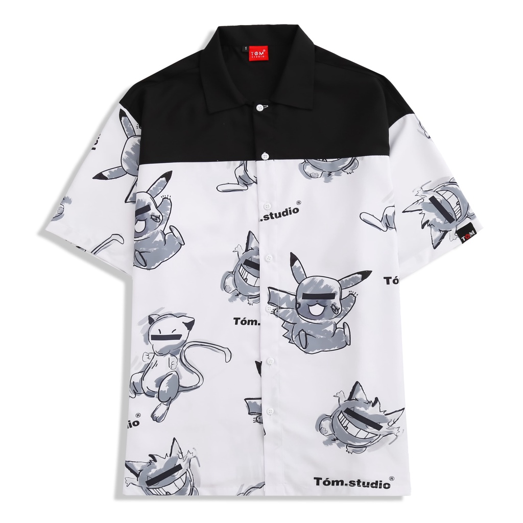 Áo sơ mi TÓM nam/nữ họa tiết POKEMON chất lụa cao cấp