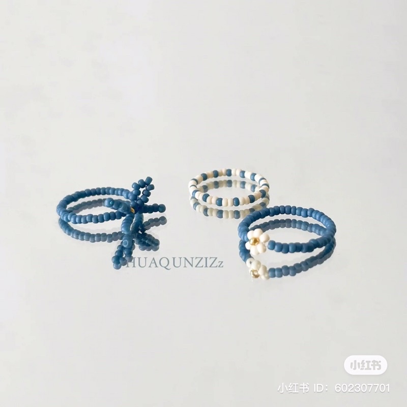 Nhẫn hạt cườm màu xanh dương handmade CHILLMEOW