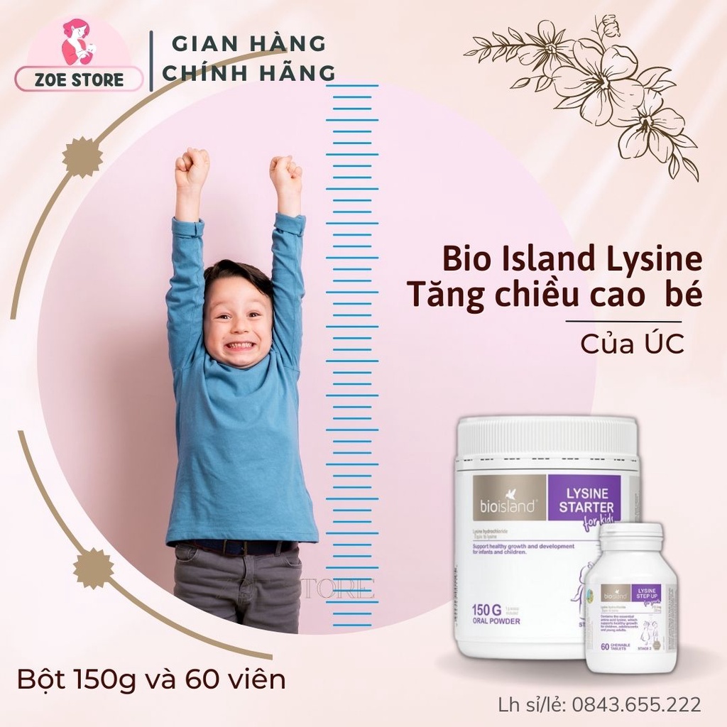 Lysine Bioisland bột và viên của Úc hỗ trợ tăng chiều cao cho bé