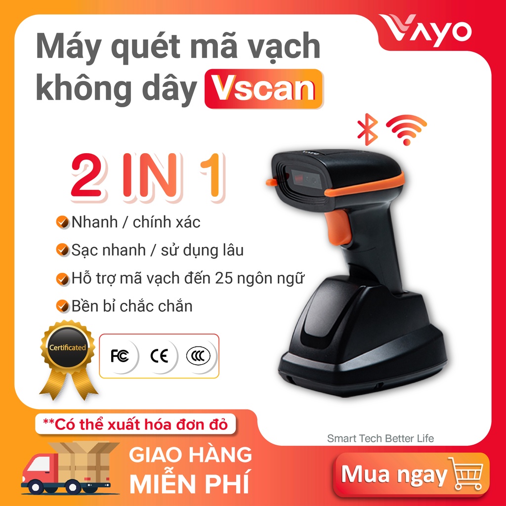 Máy scan barcode, máy đọc mã vạch, Máy quét mã vạch không dây Vscan thương hiệu Vayo