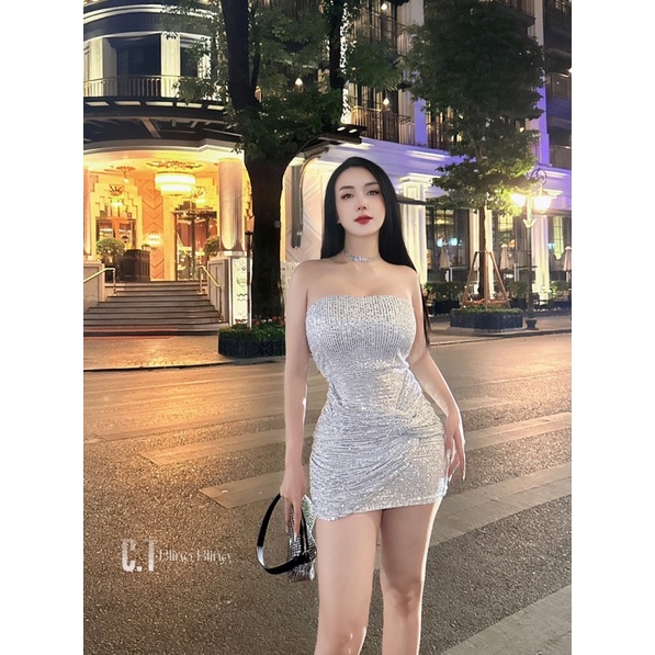 Đầm body dự tiệc kim sa bling cúp ngực xoắn eo váy nữ đi chơi