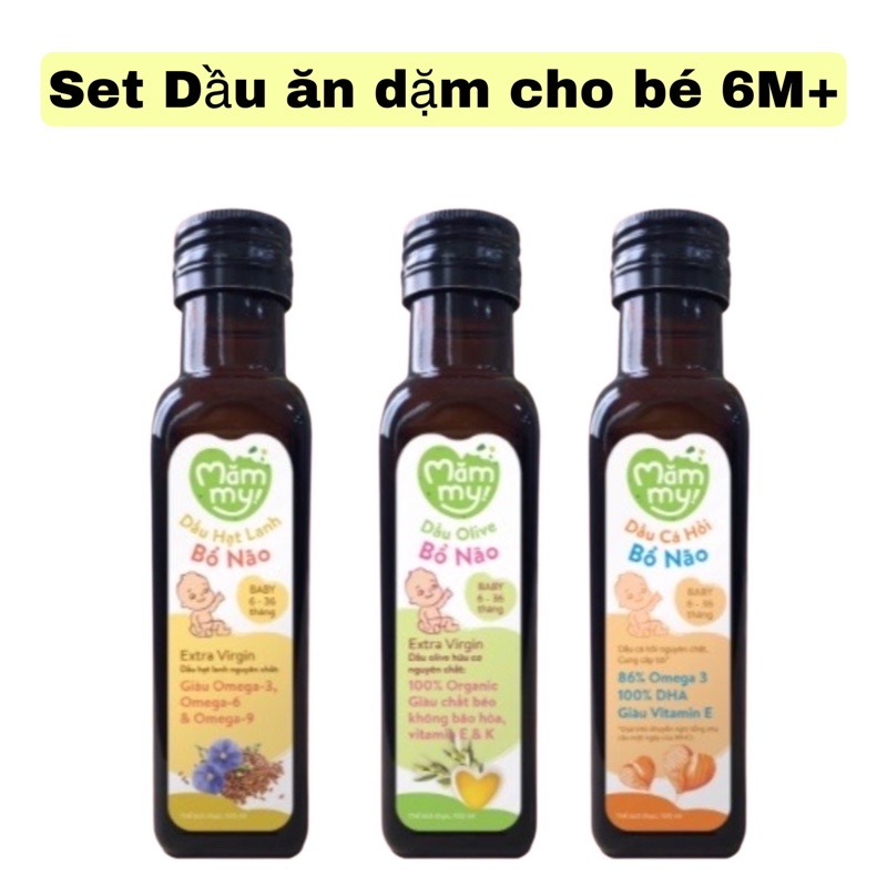 (Date 2025)Combo 3 Chai Dầu Ăn Dặm Hữu Cơ Bổ Não Mămmy - Dầu Cá Hồi Na Uy Và Dầu Hạt Lanh Giàu Omega 3 và DHA