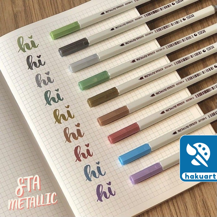Bút lông mềm Sta Metallic ngòi brush viết calligraphy màu nhũ - Văn phòng phẩm Hakuart