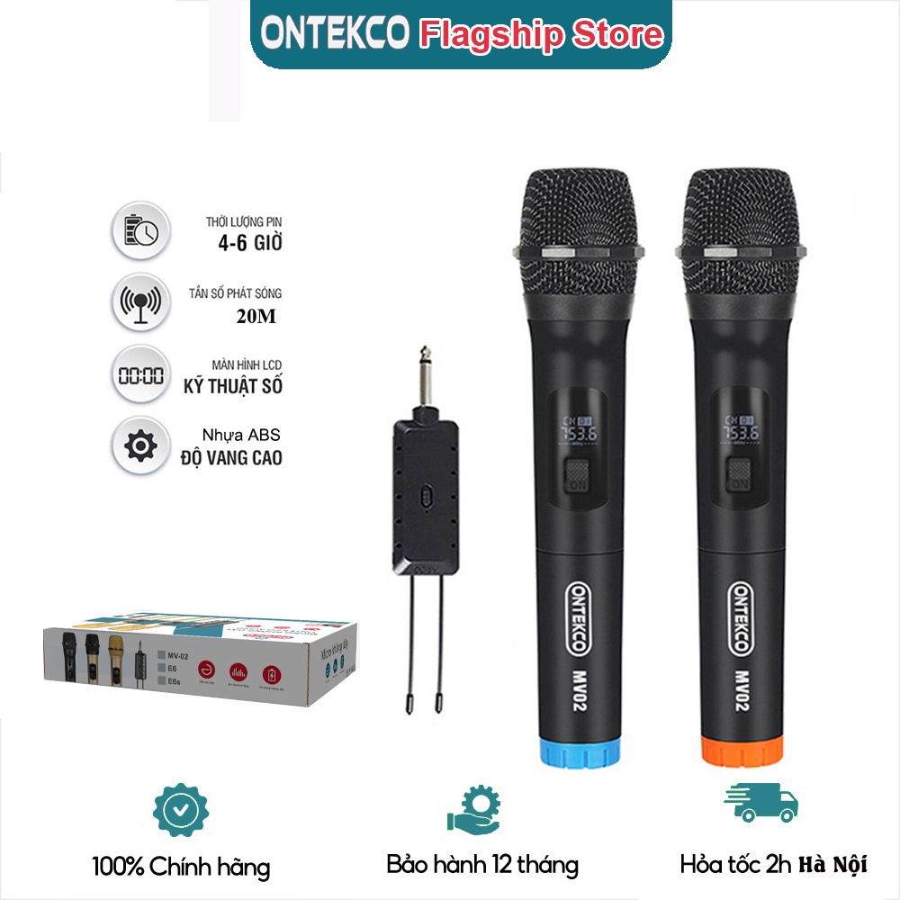 Bộ micro không dây ONTEKCO MV02 - Chuyên Hát Karaoke cho Âm Ly Loa Kéo. Chống Hú. Hát vang. Hát nhẹ Bảo hành 12 tháng