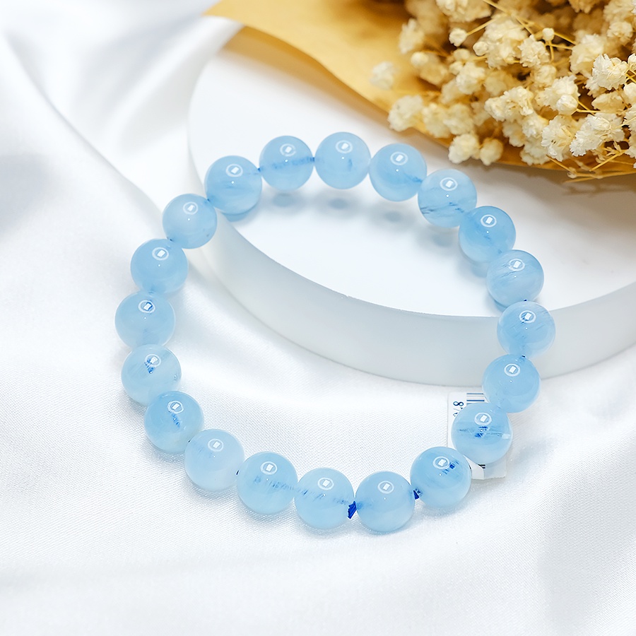 Vòng tay chuỗi hạt aquamarine vip màu xanh hợp mệnh thủy và mộc UPCARA