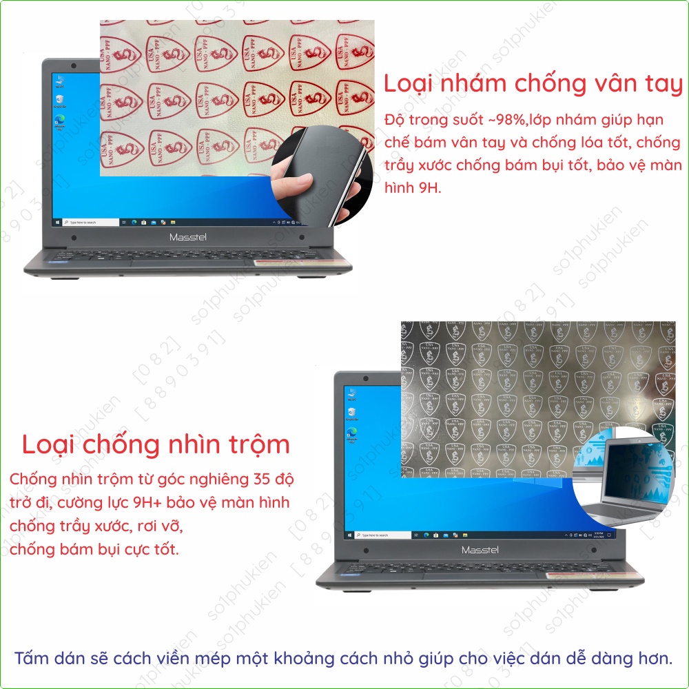 Dán màn hình cường lực laptop Masstel E116 nano dẻo siêu mỏng trong suốt, nhám chống vân tay, bảo vệ mắt, chống nhìn trộ