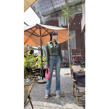 QUẦN JEANS LƯNG CAO ỐNG LOE DÁNG DÀI HÃNG EUNINA