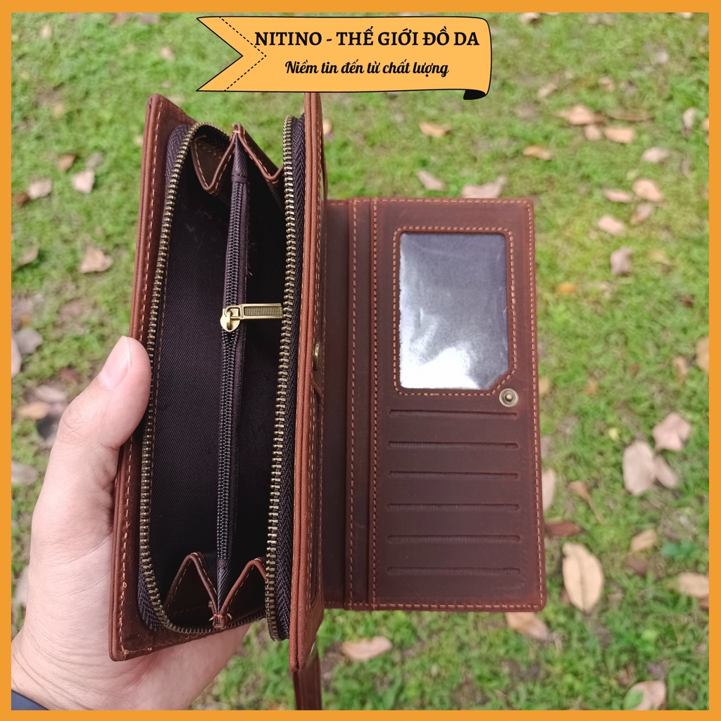 Ví cầm tay, ví dài nam nữ chất liệu da bò sáp cao cấp đựng được điện thoại VD12