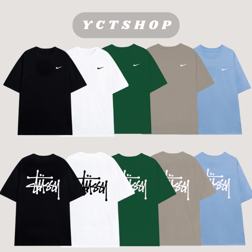 Áo thun nike chính hãng áo nike stussy form rộng phong cách unisex phông basic nam nữ tay lỡ chất liệu cotton YCTSHOP