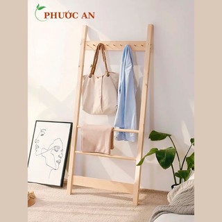  Thang gỗ decor - Kệ treo quần áo gỗ hình thang dựa tường decor chụp ảnh quần áo 
