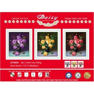 tranh thêu chữ thập bộ 3 bình hoa mã số a1157 A1156 DT8451 DT8454