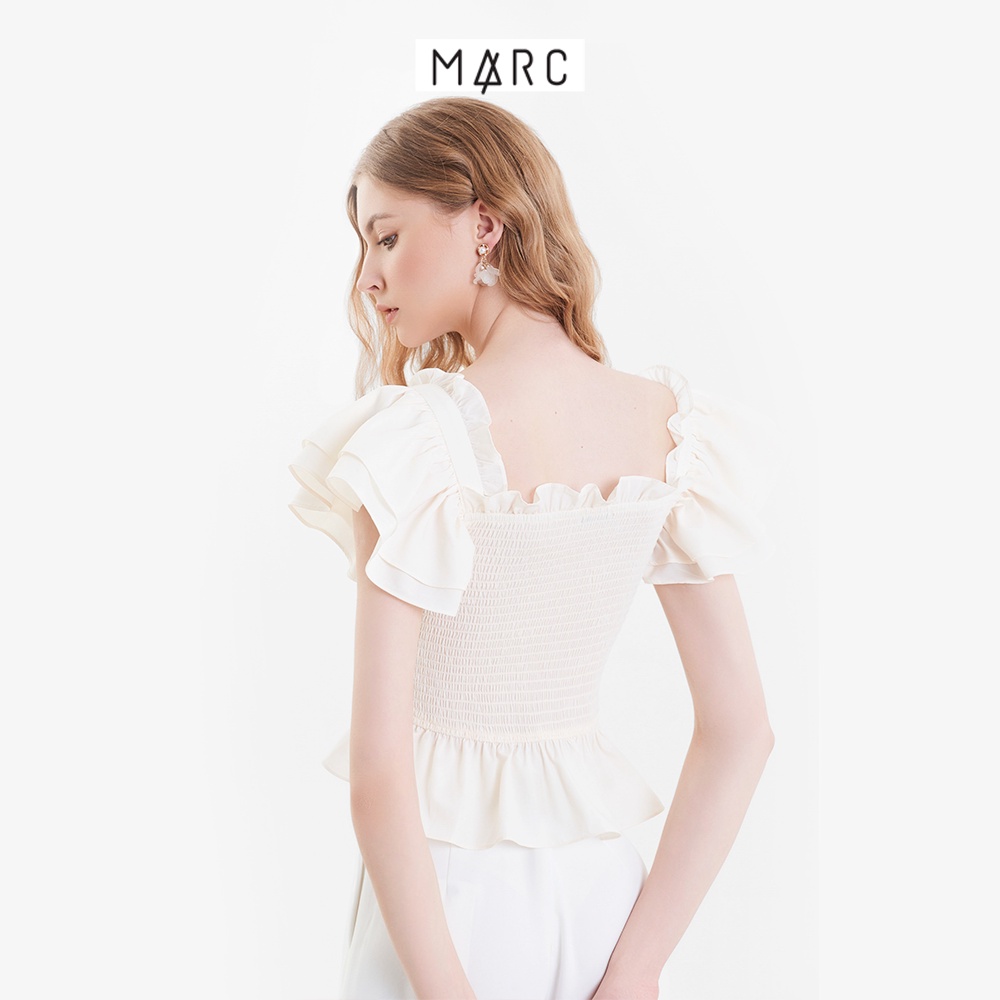 Áo kiểu nữ MARC FASHION tay cánh tiên smocking phối bèo FALH031023