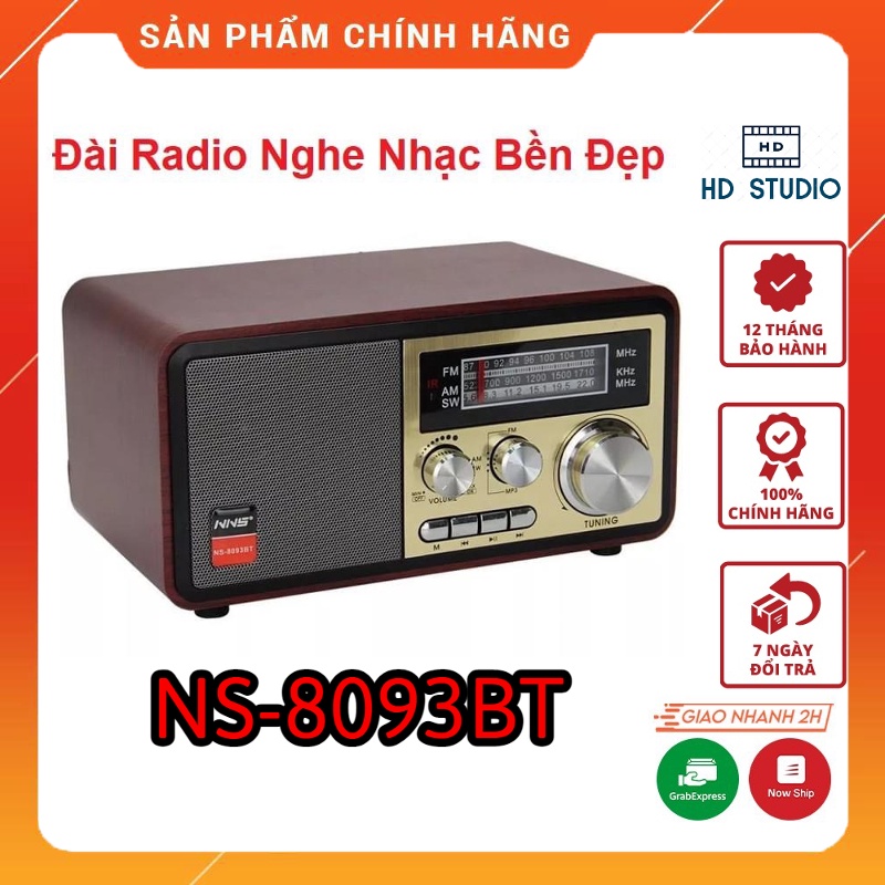 Đài Radio NS-8093BT, Bluetooth Chính Hãng NNS, Bắt Sóng FM, AM, /USB/TF, Cổng Thẻ Nhớ - Loa Dùng Điện 220V Và Pin Sạc