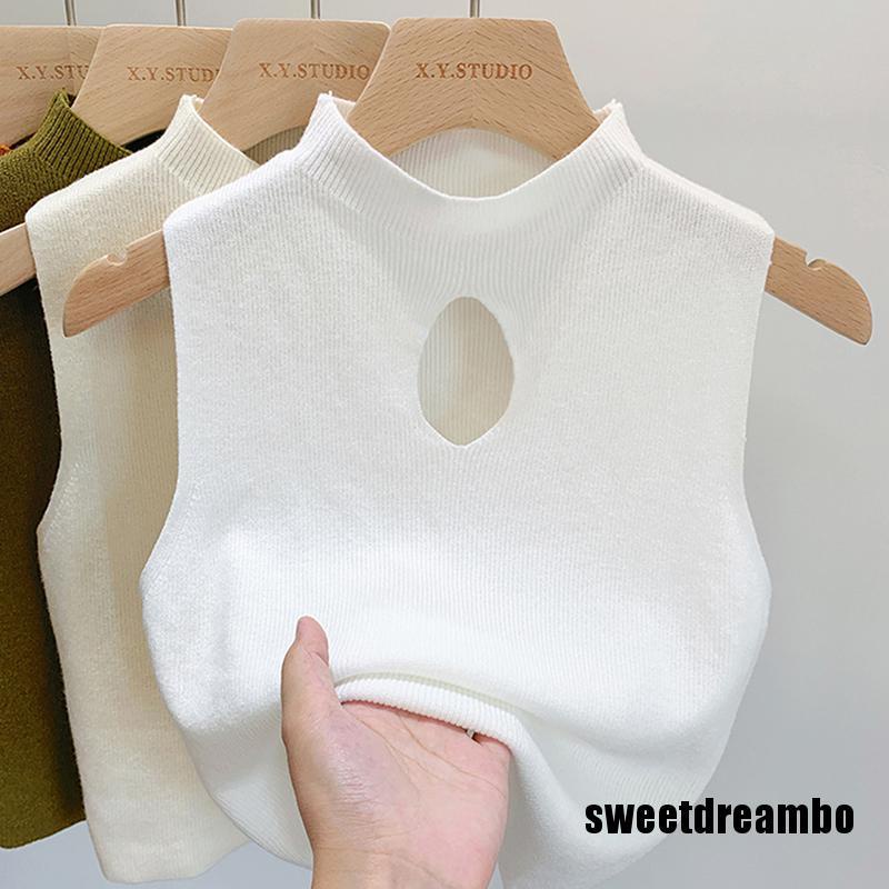 Áo tank top dệt kim cổ lọ màu trơn thời trang hè cho nữ