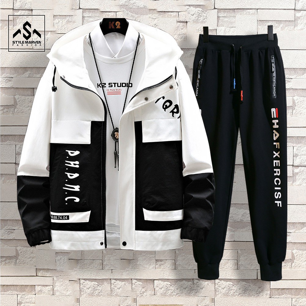 Bộ quần áo thu đông STYLE MARVEN áo khoác khóa kéo TQR phối jogger nỉ thể thao - SET NAM 90000133