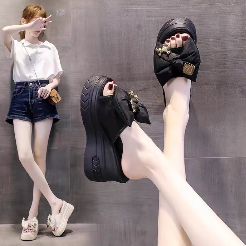 Dép đế bánh mì quai nơ cao 9cm