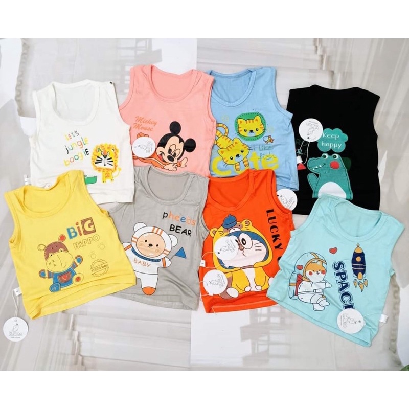 Áo thun ba lỗ/sát nách thun lạnh K.Woo in hình siêu xinh cho bé trai bé gái(6-16kg)