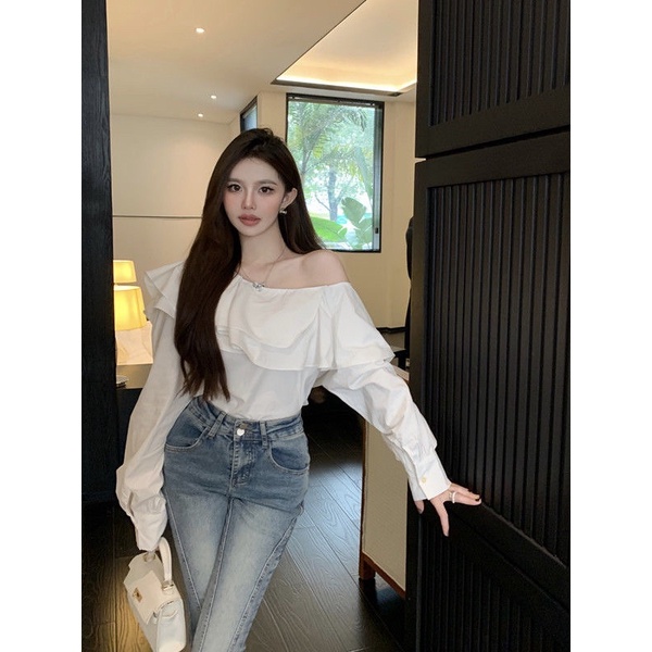 ÁO LỆCH VAI TRẮNG BÈO TIỂU THƯ BÈO NHÚN