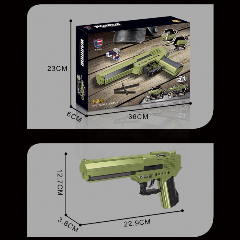 Xếp hình lego đồ chơi súng DORENO, Mô hình lắp ráp súng lục 3 trong 1