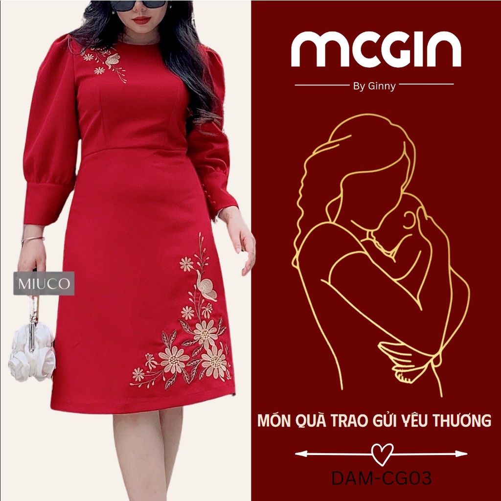 Đầm thêu hoa tay đính ngọc CG-03, thiết kế trung niên MCGIN, kiểu dáng sang trọng, thêu hoa bản lớn, đầm tặng mẹ