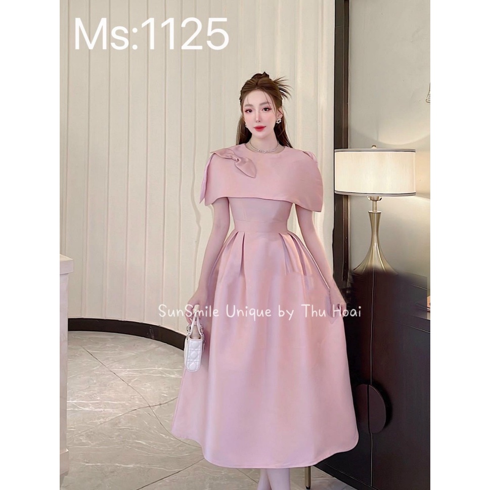 ĐẦM TAFTA PHỦ VAI ĐÍNH HOA CHÉO HỒNG+TRẮNG