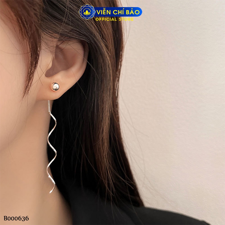 Bông tai bạc nữ bi dây dài chất liệu bạc Ý 925 thời trang phụ kiện trang sức Viễn Chí Bảo B000636