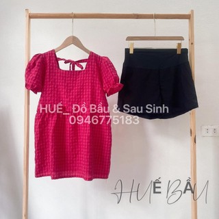 Áo bầu kẻ  buộc dây nơ lưng