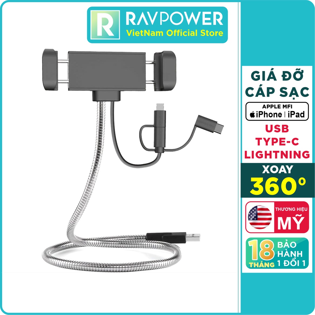 Cáp Sạc 3 Trong 1 Lightning, Micro USB, Type-C RAVPower RP-CB015 - Hàng Chính Hãng