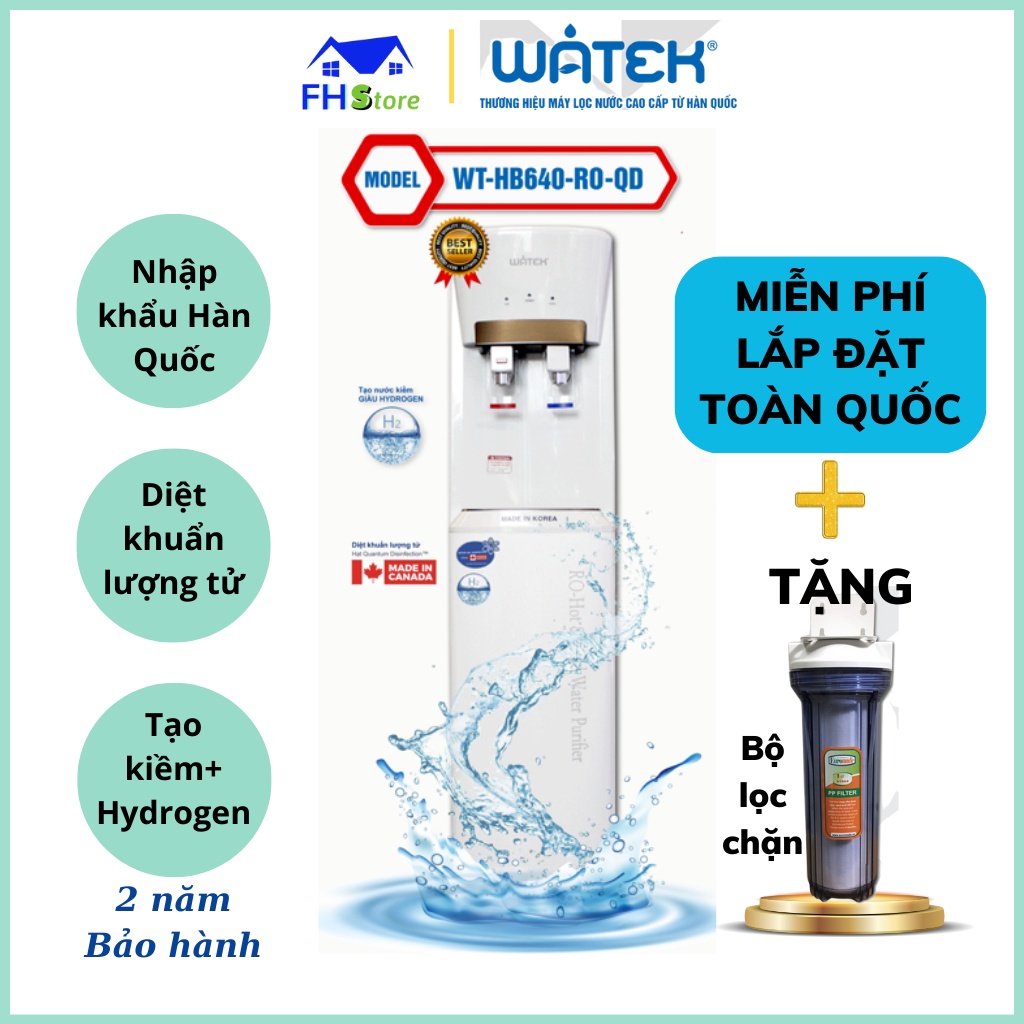 Máy lọc nước nóng lạnh Watek Hàn Quốc có diệt khuẩn lượng tử và tạo kiềm hydrogen, Bảo hành 2 năm
