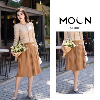 Áo vest chân váy công sở bán lẻ, áo vest ký giả peplum croptop mix chân váy xếp ly dài MVE617 Moon