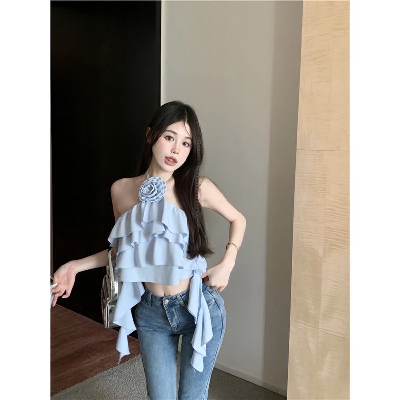 Áo tầng bèo, áo tầng 2 dây kèm hoa cài