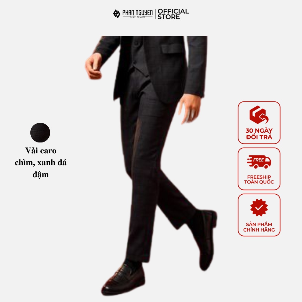 Quần vải nam kẻ caro cao cấp Phan Nguyễn, chất liệu mềm mát, co giãn, hạn chế nhăn nhàu, thiết kế hiện đại QVL.705