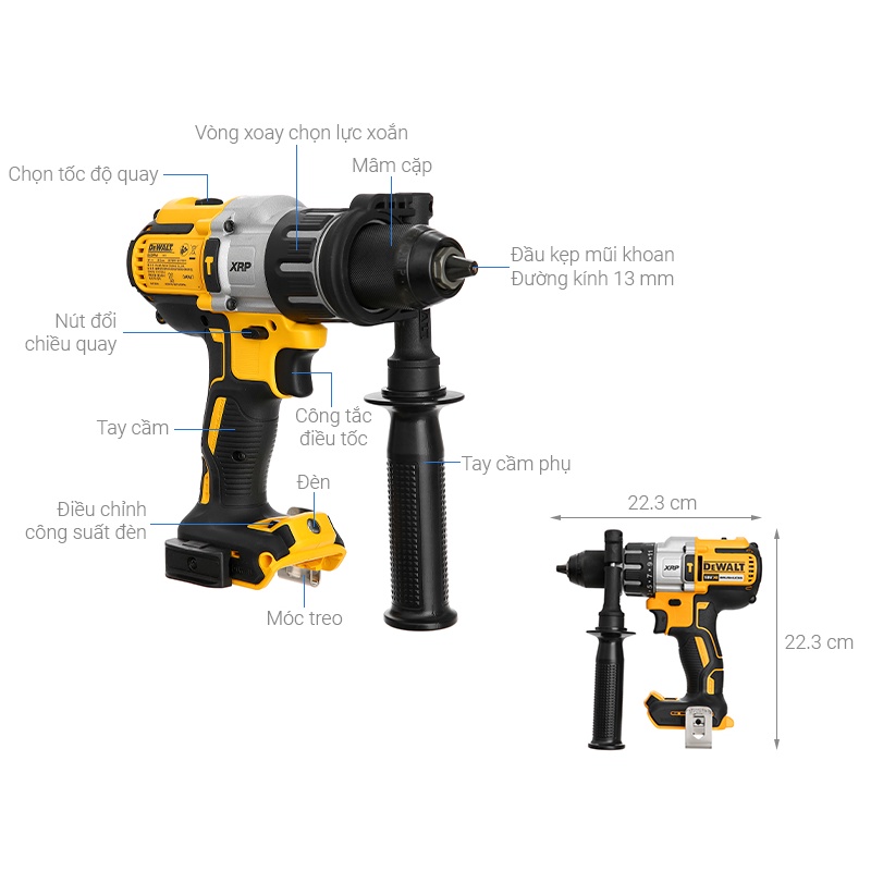 Body thân máy khoan pin 18v búa Dewalt BL DCD996N ( Chưa bao gồm pin sạc )