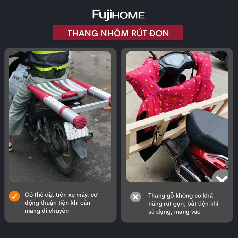 Thang nhôm rút gọn đơn FUJIHOME TLI500R Cao 5m - Đế cao su chống trượt - Công nghệ Nhật Bản - Nhập khẩu chính hãng