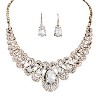 {jewelrystore} Bộ vòng cổ và cặp bông tai hình giọt nước có đính đá đầy quý phái dành cho nữ